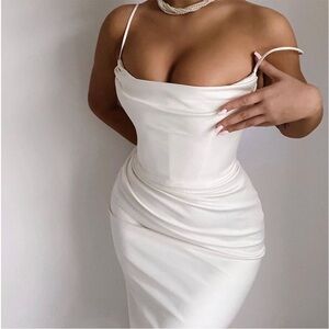 HOUSE OF CB 'Anja' Ivory Satin Corset Dress NWOT